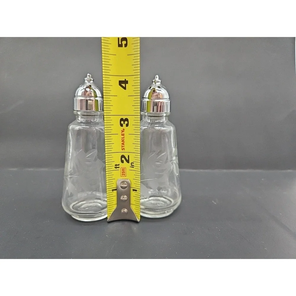 Vintage Princess House Heritage Etched Crystal Rose&Leaf Salt Pepper Shaker Set